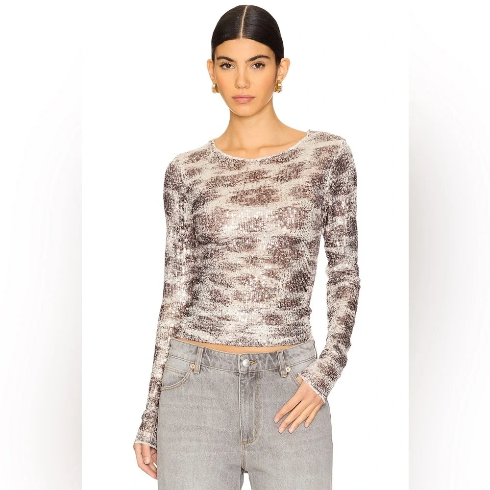 Free People x Intimately Printed Gold Rush Long Sleeve in Alabaster Combo